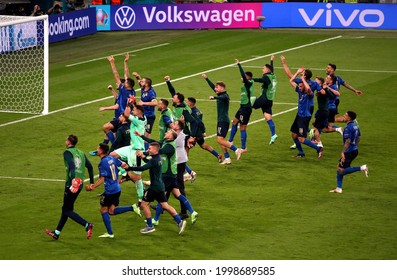 LONDON, ENGLAND - June 26, 2021: 
Italy's players celebrate their win after extra-time
during the UEFA Euro 2020
Italy and Austria at Wembley Stadium.
