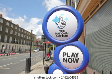 LONDON ENGLAND - JUNE 3, 2019: National Lottery Sign UK