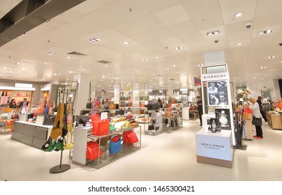 LONDON ENGLAND - JUNE 4, 2019: Unidentified people visit John Lewis and partners shopping mall Oxford Circus London UK