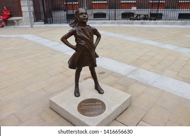 London, England, June 4th 2019: Fearless Girl Statue By Kristen Visbal In Paternoster Square, London 