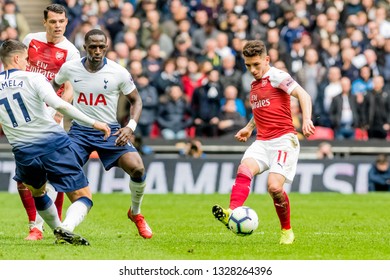 London, England - March 02 2019: Lucas Torreira Of Arsenal During The Premier League Match Between Tottenham Hotspur And Arsenal At Wembley Stadium