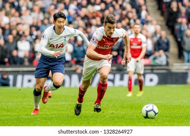 London, England - March 02 2019: Laurent Koscielny Of Arsenal During The Premier League Match Between Tottenham Hotspur And Arsenal At Wembley Stadium