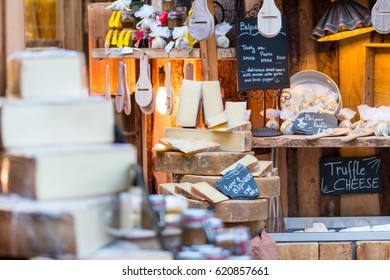 London,  England - March 09,  2017, cheese sold on Borough Market in London