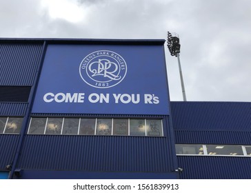 LONDON, ENGLAND - MARCH 1, 2019: Queens Park Rangers Sign At Loftus Road Stadium In London, England