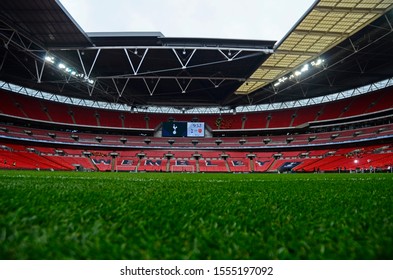 LONDON, ENGLAND - MARCH 2, 2019: General view of the venue prior to the 2018/19 Premier League game between Tottenham Hotspur and Arsenal FC at Wembley Stadium.