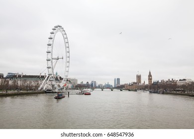 London, England March 2017 : Holiday In England, London Eye View During Winter