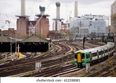 LONDON, ENGLAND - MARCH 31 2017: A Southern Class 377 Train Arrives At London Victoria Rail Station During A Dispute Between Govia Thameslink Railway And Trade Unions Over Driver Only Operation (DOO)