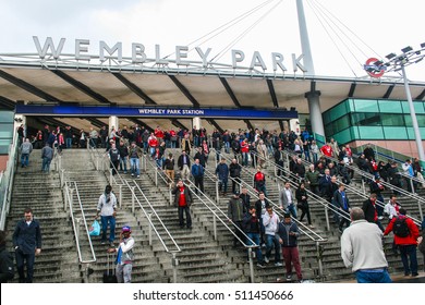 LONDON, ENGLAND - MAY 05, 2012 : Liverpool Fans And Chelsea Fans At Wembley Park Station Before FA Cup Final Match