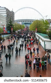 LONDON, ENGLAND - MAY 05, 2012 : Liverpool Fans And Chelsea Fans At Wembley Stadium Before FA Cup Final Match