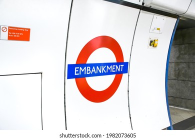 London, England- May 14, 2021; Image Of Embankment Tube Station In London. 
