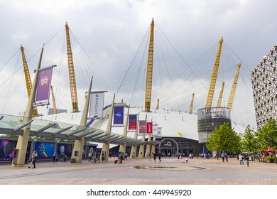London, England - May 27, 2016: A view of the O2 Arena structure in the North Greenwich Peninsula in London, England.