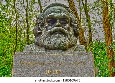 London, England - May 6 2019 : Karl Marx Tomb In The Highgate Cemetery Opened In 1839