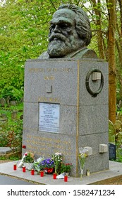 London, England - May 6 2019 : Karl Marx Tomb In The Highgate Cemetery Opened In 1839