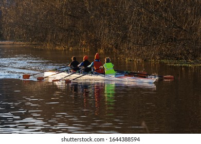 London, England, November 2017: Female Rowers On The River Lea