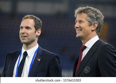 LONDON, ENGLAND - NOVEMBER 5, 2019: Petr Cech and Edwin van der Sar pictured prior to the 2019/20 UEFA Champions League Group H game between Chelsea FC and AFC Ajax at Stamford Bridge.