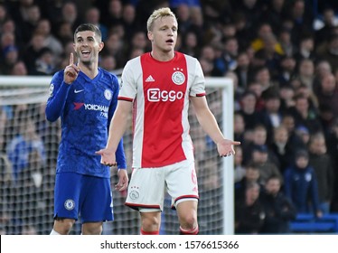 LONDON, ENGLAND - NOVEMBER 5, 2019: Antonio Rudiger and Donny van de Beek pictured during the 2019/20 UEFA Champions League Group H game between Chelsea FC and AFC Ajax.
