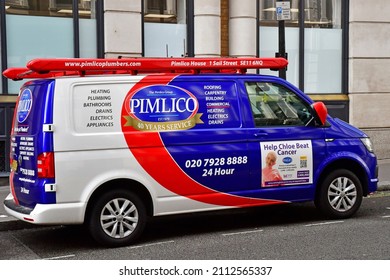 London; England - October 21 2021 : Plumbers Car In The  Covent Garden District