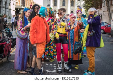 LONDON, ENGLAND - September 15, 2019, Old Spitalfields Market Colour Walk Is An Informal Gathering Of Creative People Getting Dressed Or Dressing Up To Inspire