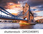 London, England. Tower Bridge, sunny day over River Thames. United Kingdom travel place.