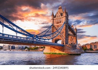 London, England. Tower Bridge, sunny day over River Thames. United Kingdom travel place. - Powered by Shutterstock