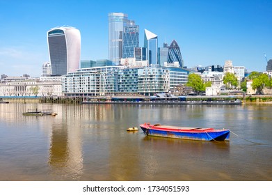 London, England, Uk, April, 28th, 2020. From City Hall A View Over The River Thames Sky Garden, The Gherkin And Other Offices. 