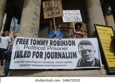 London England uk ,August 24 2019 Far right and ultra left clash in a support Tommy Robinson rally.larger police presence as both rally's where allowed to march.