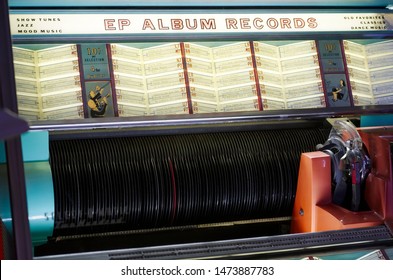 London, England / UK - August 3rd 2019: Jukebox Vintage Retro Seeburg Music Record Player Collection Exhibition