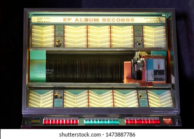 London, England / UK - August 3rd 2019: Jukebox Vintage Retro Seeburg Music Record Player Collection Exhibition