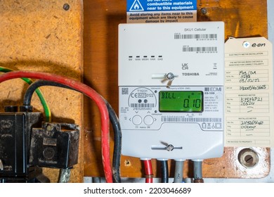 London, England, UK - CIRCA AUG 2022: Electric Smart Meter Installed In England To Send Automated Readings To Supplier