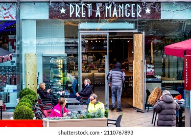 London England UK January 02 2022, People Sitting Outside A Pret A Manger Retail Chain Coffee Shop On Queens Walk Southbank London