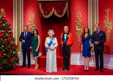 London, England, UK - January 2, 2020: Wax Figures Of The British Royal Family, Madame Tussauds Waxwork Museum, One Of The Popular Touristic Attractions