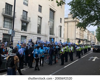 London, England UK -  July 01 2021: In Solidarity With The Oppressed Minority. Protest Opposite The Chinese Embassy In London City.  Stop The Uyghur Genocide Protest  Known As ADark Day.