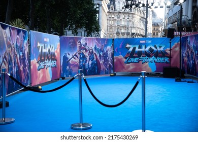 London, England, UK - July 5, 2022: Advertisement at the UK Gala Screening of Marvel Studios' Thor: Love and Thunder at Odeon Luxe Leicester Square. Credit: Loredana Sangiuliano