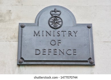 London, England / UK - July 9 2019: Ministry Of Defence Sign In London