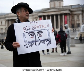 London, England, UK - March 20, 2021: Protester Holds Sign, 