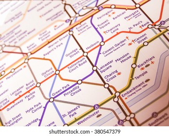 LONDON, ENGLAND, UK - NOVEMBER 04, 2007: Tube Map Of The London Underground Subway Lines, Vintage