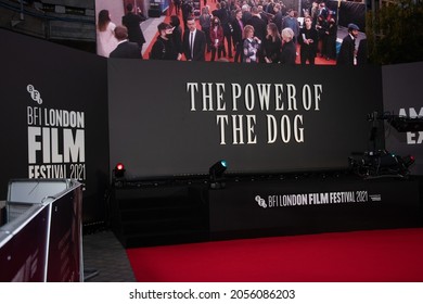 London, England, UK - October 11, 2021: Red Carpet and Stage at “The Power of the Dog” UK Premiere, 65th BFI London Film Festival at The Royal Festival Hall. Credit: Loredana Sangiuliano