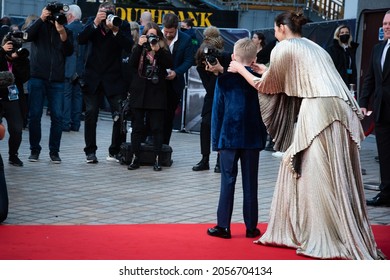 London, England, UK - October 12, 2021: Jude Hill (L) and Irish actor Caitriona Balfe (R) attend the “Belfast” European Premiere, 65th BFI London Film Festival at The Royal Festival Hall