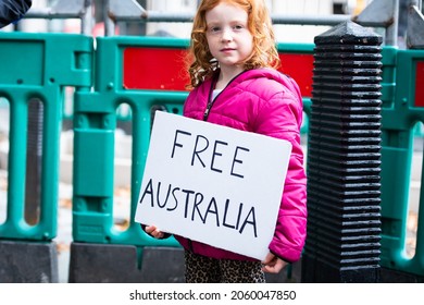 London, England, UK - October 16, 2021: Protesters hold signs at the Australia Freedom for Aussies Protest outside the Australia House in London. Credit: Loredana Sangiuliano