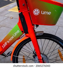 London England UK, October 22 2021, Neutron Holdings Close Up Of An Electric Environmentally Friendy Pedal Bike In London England UK With No People