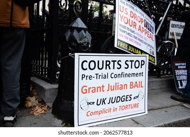 London, England, UK - October 23, 2021: Protestors march in support of Julian Assange from BBC to The Royal Courts of Justice. Credit: Loredana Sangiuliano