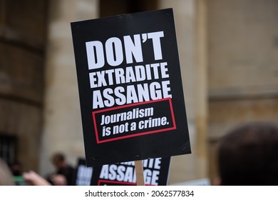 London, England, UK - October 23, 2021: Protestors march in support of Julian Assange from BBC to The Royal Courts of Justice. Credit: Loredana Sangiuliano