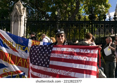 London, England, UK. October 8, 2022. Supporters Of WikiLeaks Founder Julian Assange Take Part In A Protest Near Westminster To Protest Against Julian Assange's Potential Deportation To USA.