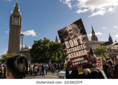 London, England, UK. October 8, 2022. Supporters Of WikiLeaks Founder Julian Assange Take Part In A Protest Near Westminster To Protest Against Julian Assange's Potential Deportation To USA.