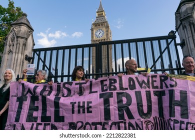 London, England, UK. October 8, 2022. Supporters Of WikiLeaks Founder Julian Assange Take Part In A Protest Near Westminster To Protest Against Julian Assange's Potential Deportation To USA.