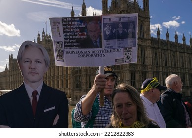 London, England, UK. October 8, 2022. Supporters Of WikiLeaks Founder Julian Assange Take Part In A Protest Near Westminster To Protest Against Julian Assange's Potential Deportation To USA.