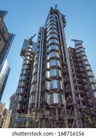 LONDON, ENGLAND, UK - SEPTEMBER 07, 2012: Iconic high tech skyscraper designed by architect Richard Rogers in 1986 for the Lloyds of London and now Grade I listed
