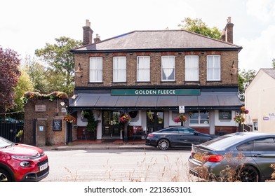 London, England, UK - September 11, 2022: Traditional Pub With A Beer Garden, Offering Cask Ales And Classic Pub Food Menu Featuring Burgers
