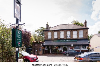 London, England, UK - September 11, 2022: The Golden Fleece Traditional Pub With A Beer Garden, Offering Cask Ales And Classic Pub Food Menu Featuring Burgers