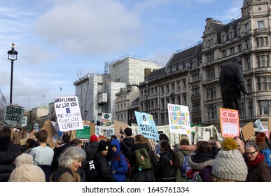 London, England, United Kingdom - 02/14/2020 - Youth Activism With Students Protesting At The London Climate Strike, Demanding Climate Action. 